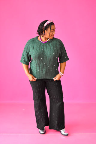 Esme Rhinestone Sweater in Evergreen