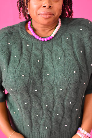 Esme Rhinestone Sweater in Evergreen