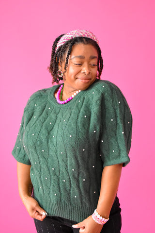Esme Rhinestone Sweater in Evergreen