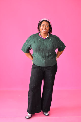 Esme Rhinestone Sweater in Evergreen