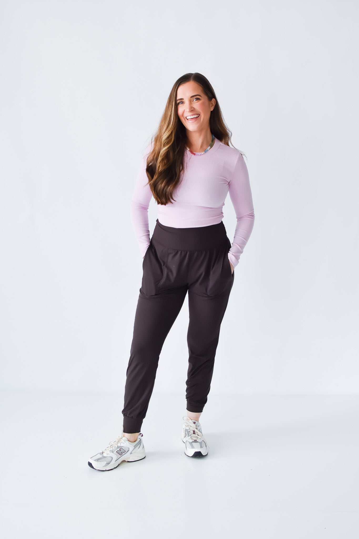 Evie Long Sleeve Ribbed Tee in Pink