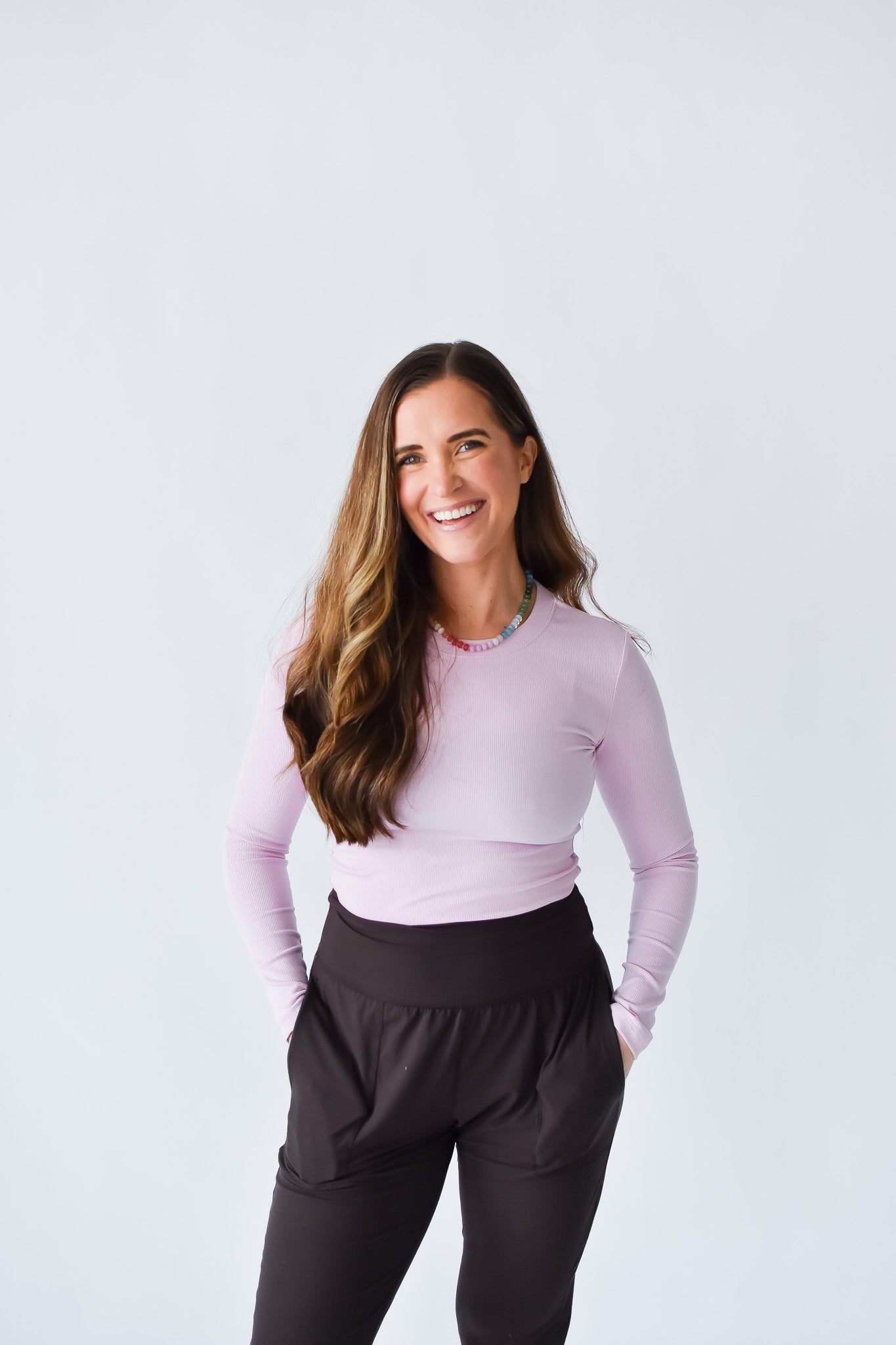 Evie Long Sleeve Ribbed Tee in Pink