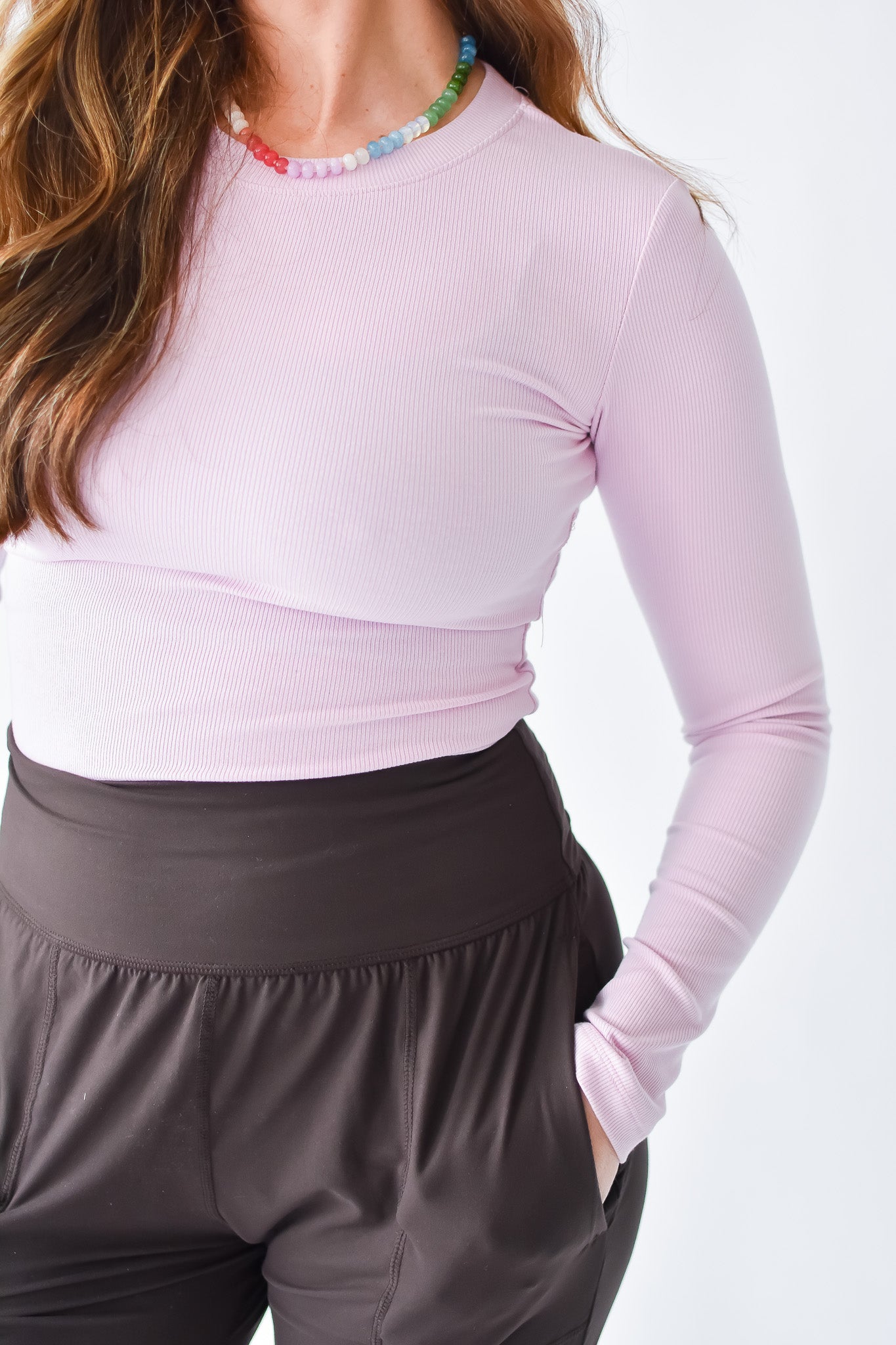 Evie Long Sleeve Ribbed Tee in Pink