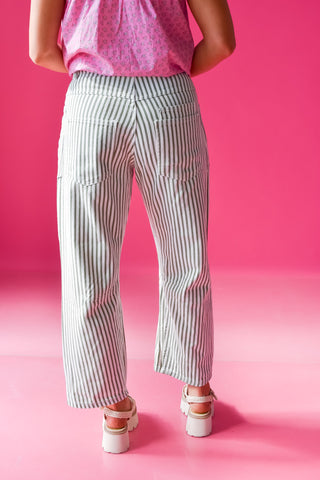 Mallory Olive Stripe Barrel Jeans RESTOCK