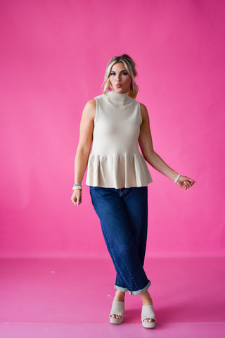 Ophelia Mock Neck Peplum Sweater Tank