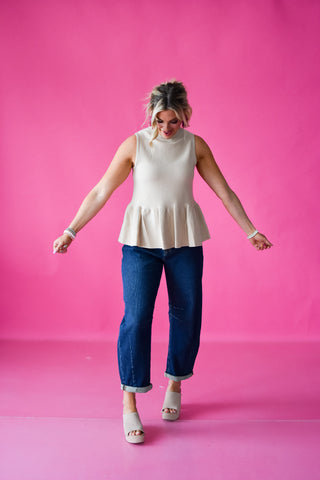 Ophelia Mock Neck Peplum Sweater Tank