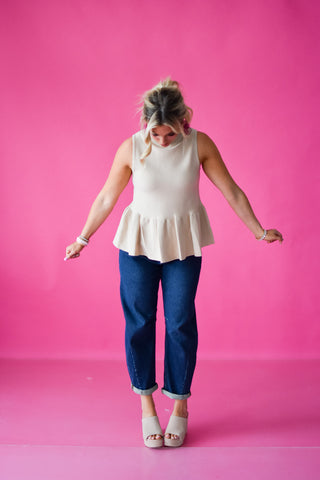 Ophelia Mock Neck Peplum Sweater Tank