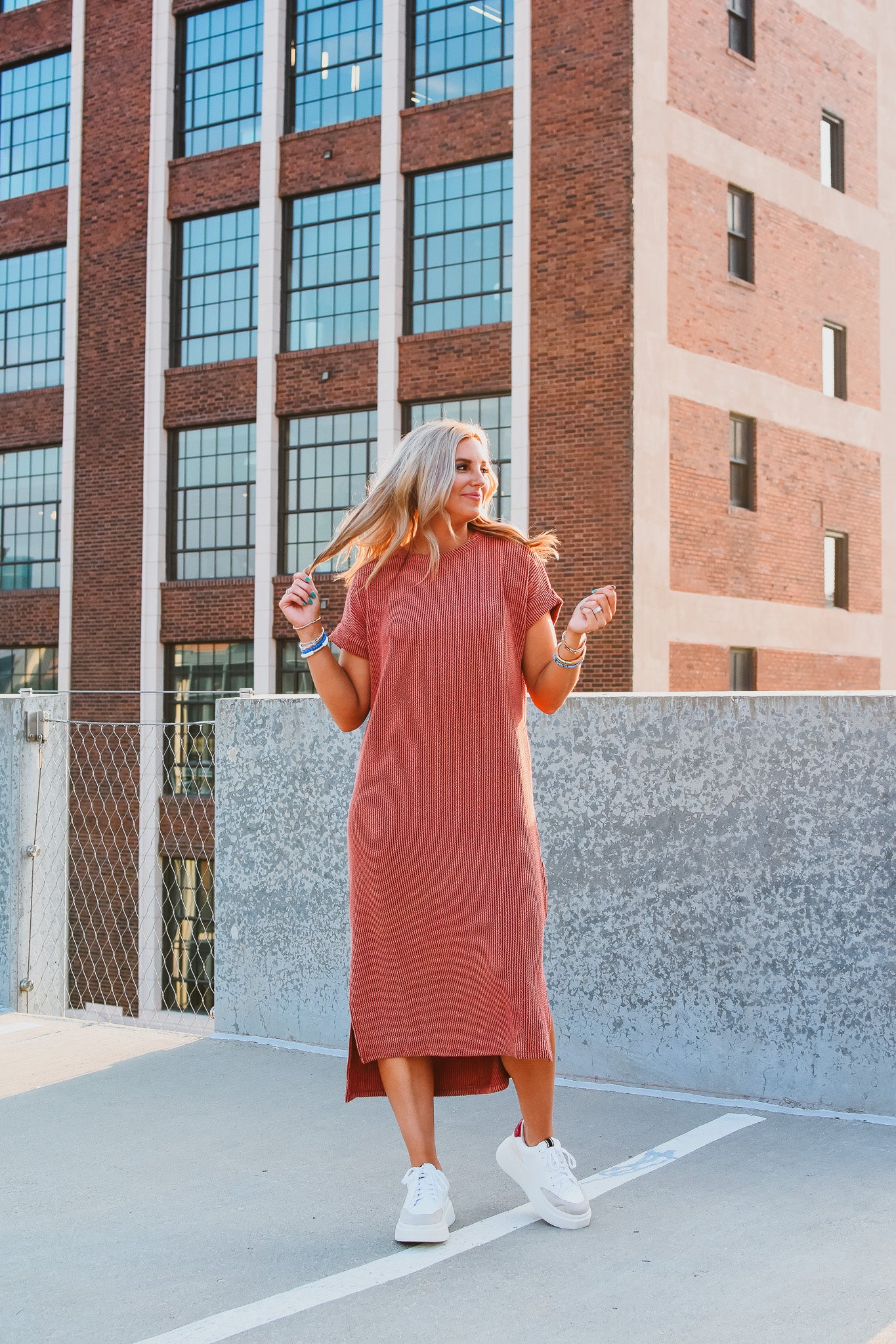Kasie Maxi Tee Shirt Dress in Rust