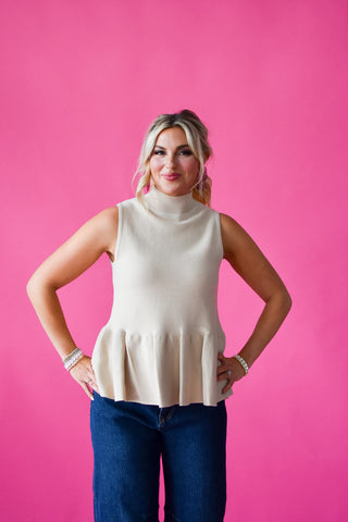 Ophelia Mock Neck Peplum Sweater Tank