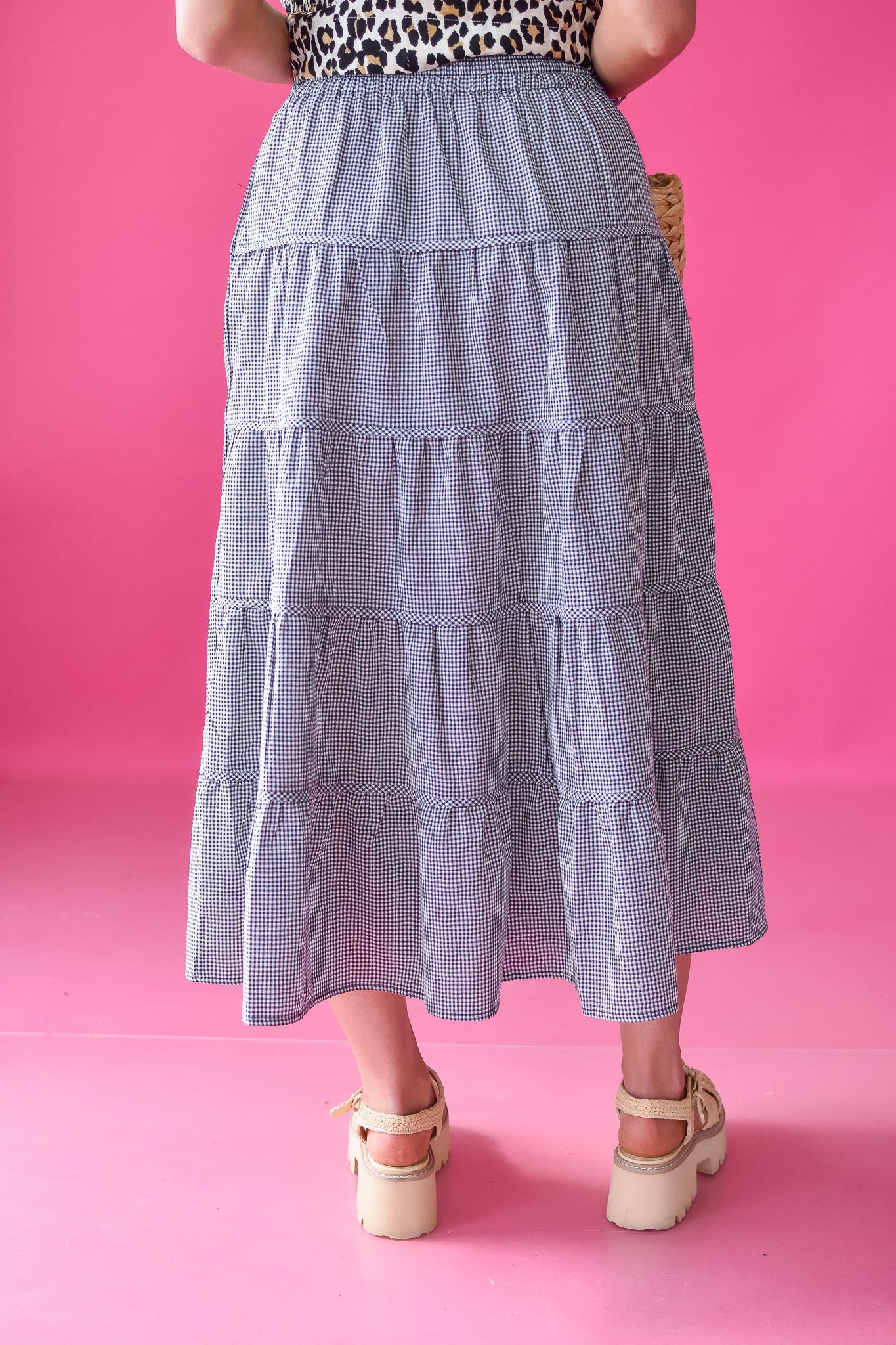 Ella Gingham Midi Skirt in Black/White
