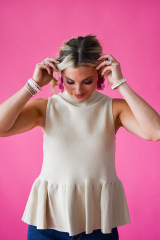 Ophelia Mock Neck Peplum Sweater Tank
