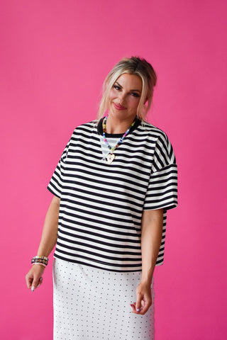 Kaylee Stripe Tee in Black/Cream