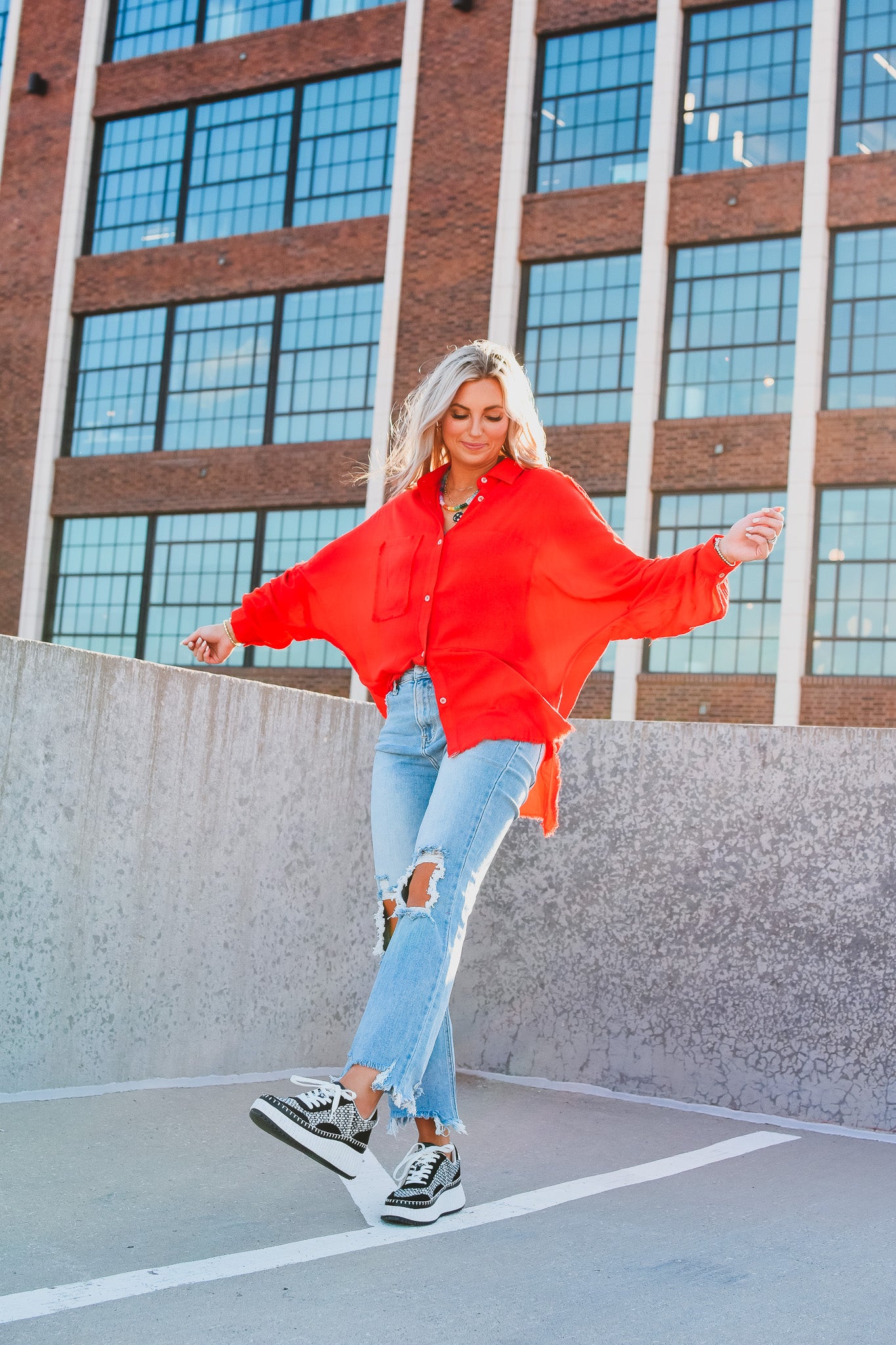 Delilah Button Down Shirt in Red - RESTOCK