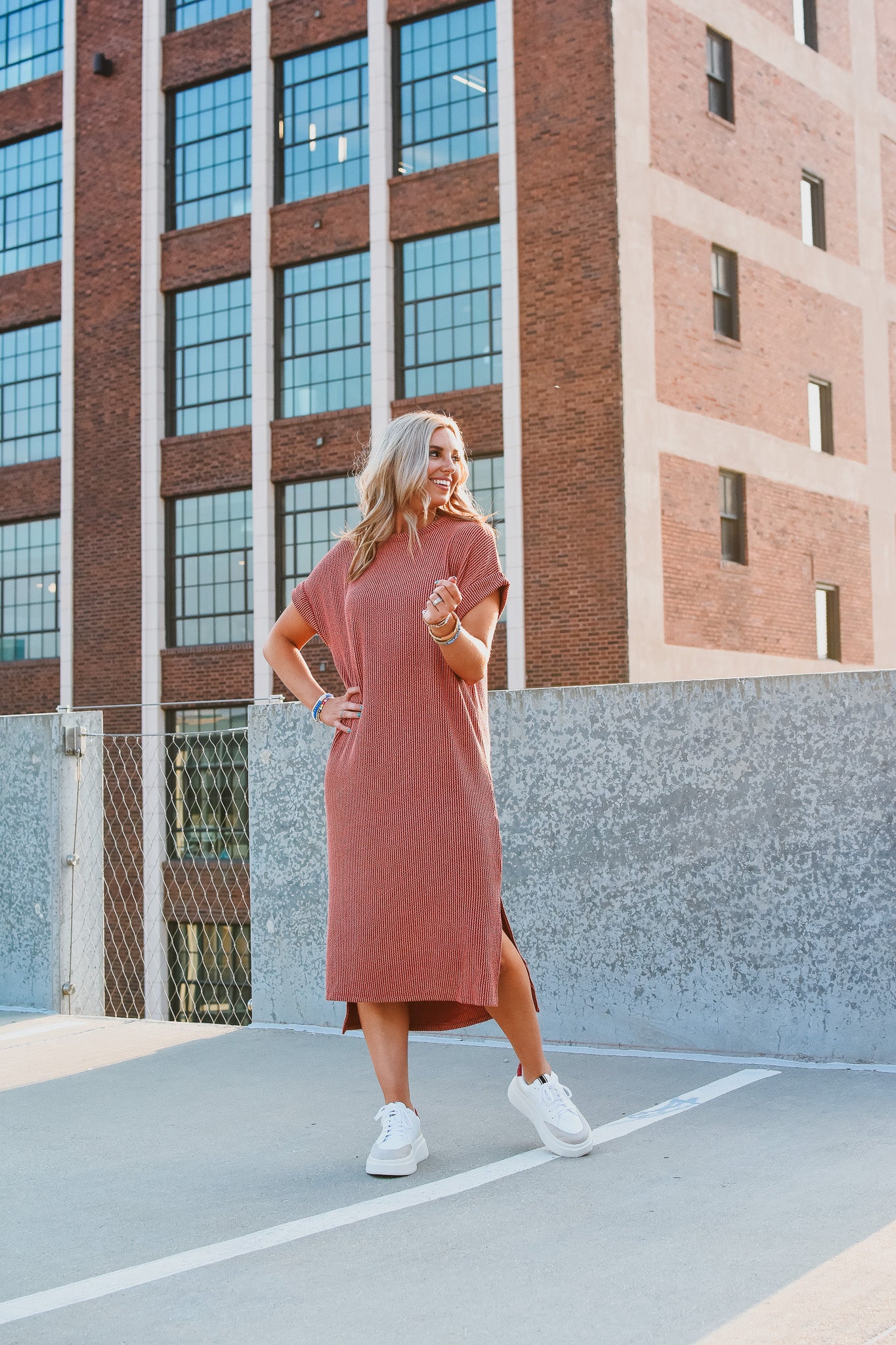 Kasie Maxi Tee Shirt Dress in Rust