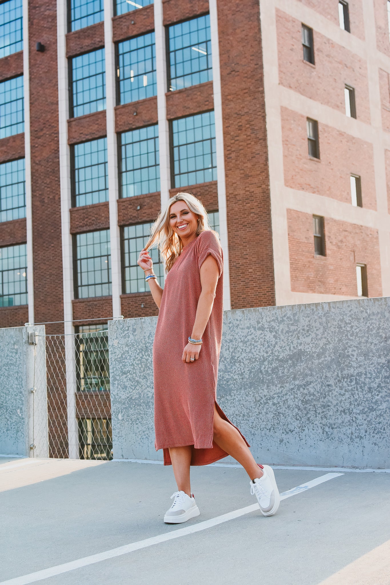 Kasie Maxi Tee Shirt Dress in Rust