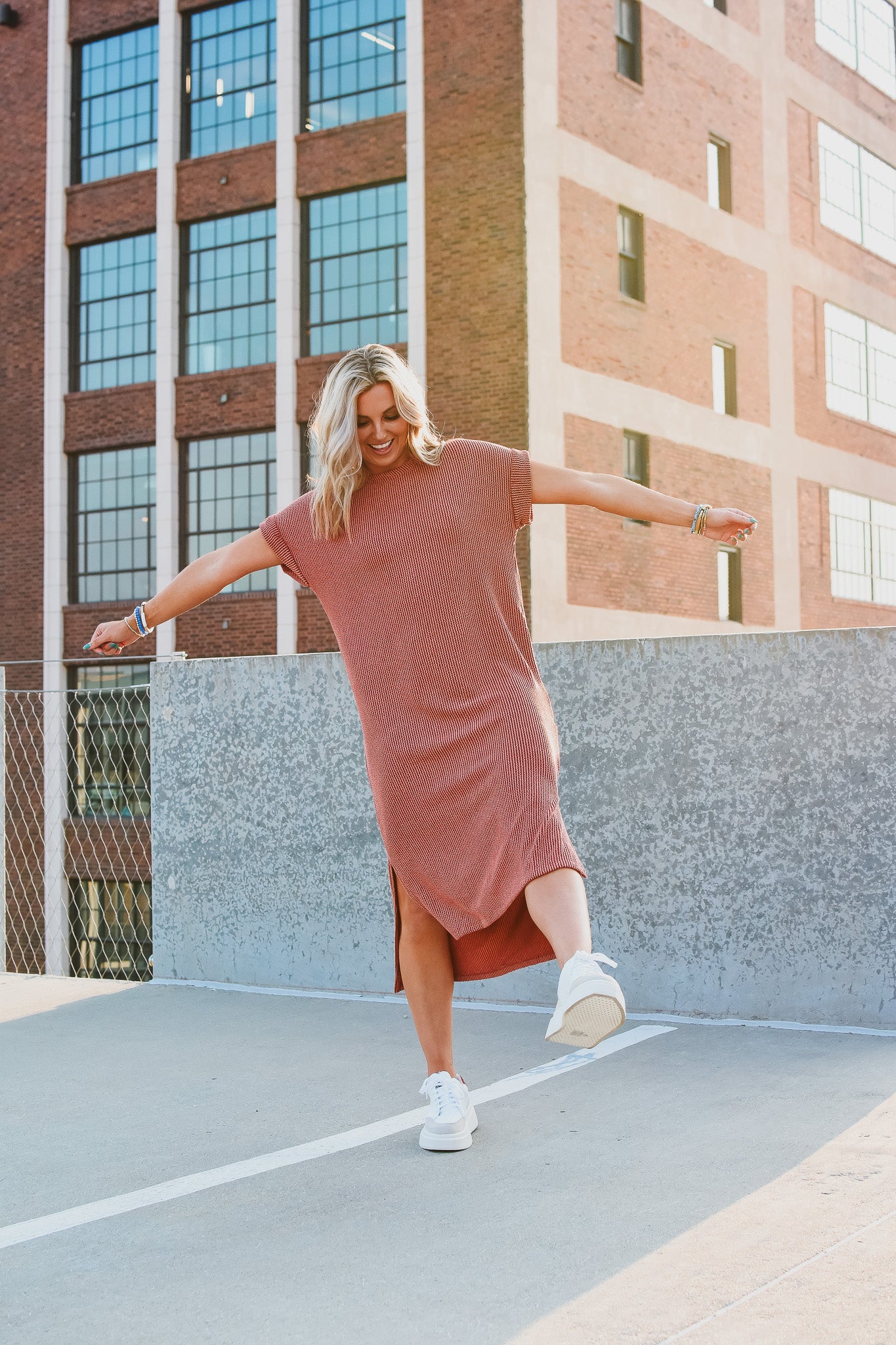 Kasie Maxi Tee Shirt Dress in Rust
