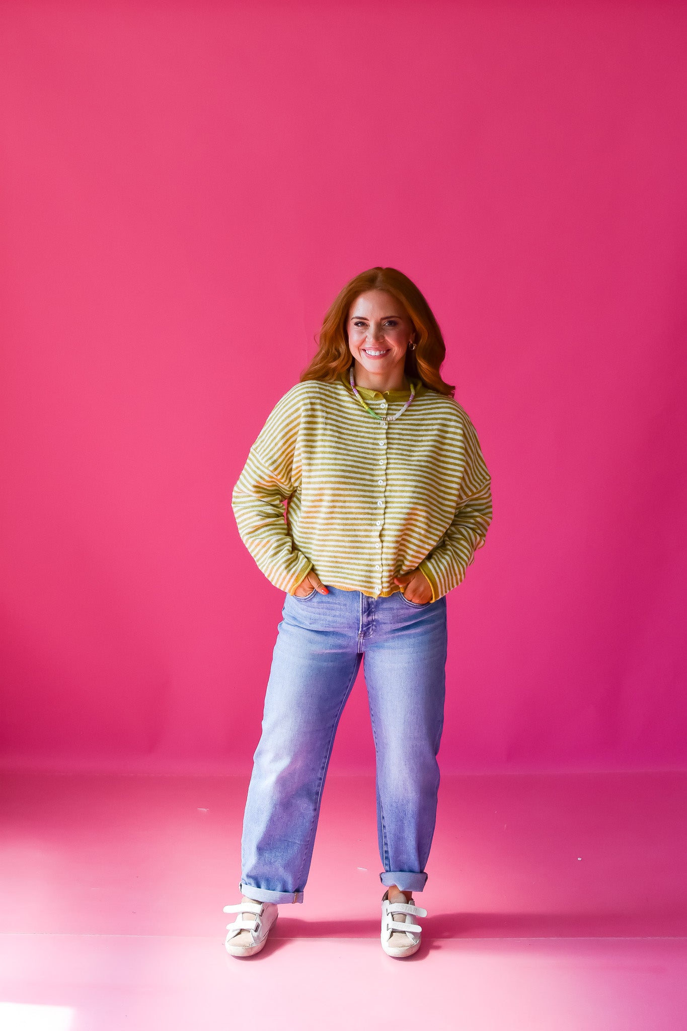 Piper Cardigan - Chartreuse Mini Stripe RESTOCK