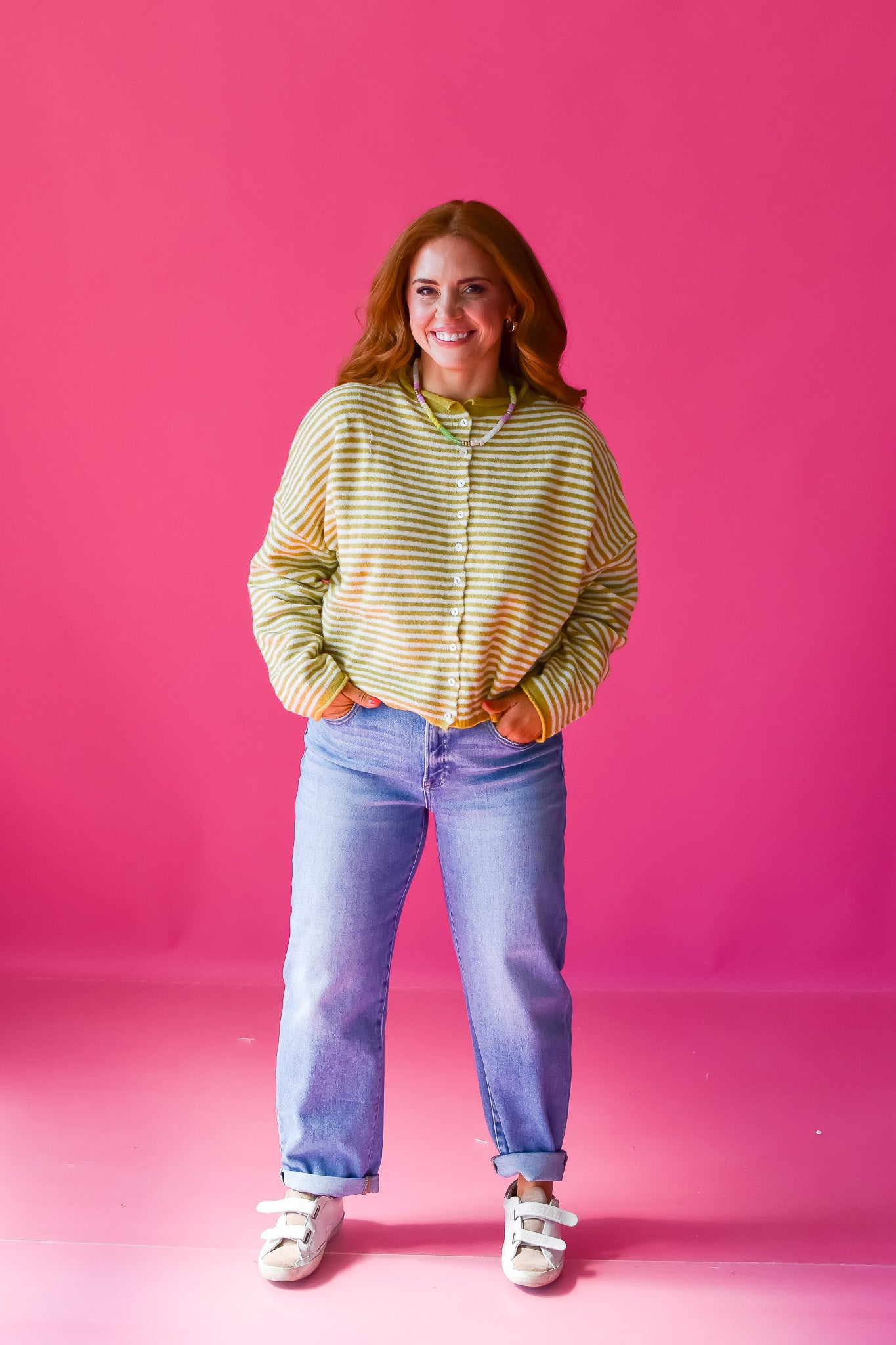 Piper Cardigan - Chartreuse Mini Stripe RESTOCK