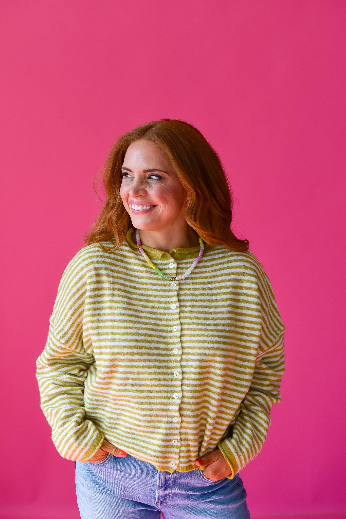 Piper Cardigan - Chartreuse Mini Stripe RESTOCK