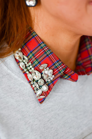 Red Christmas Plaid Rhinestone Collar - RESTOCK