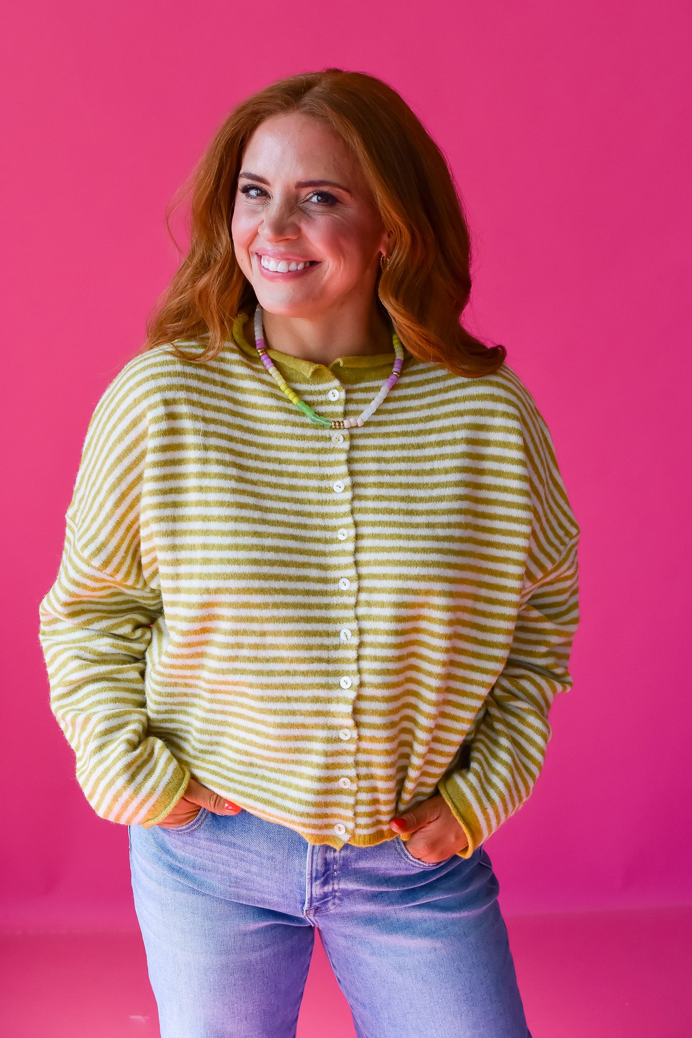 Piper Cardigan - Chartreuse Mini Stripe RESTOCK