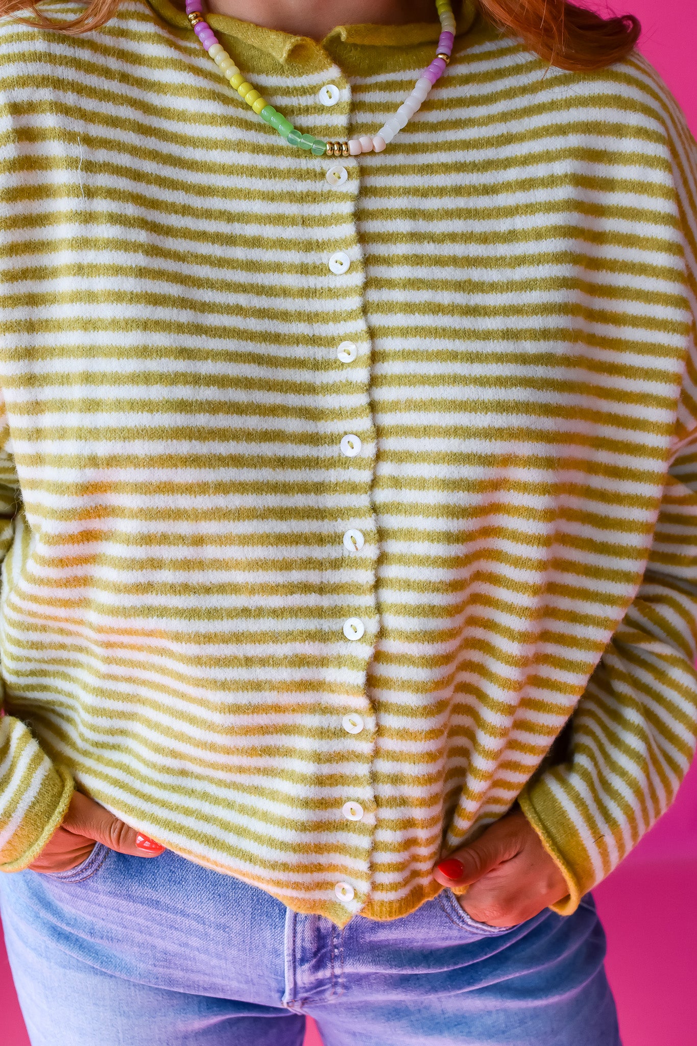 Piper Cardigan - Chartreuse Mini Stripe RESTOCK