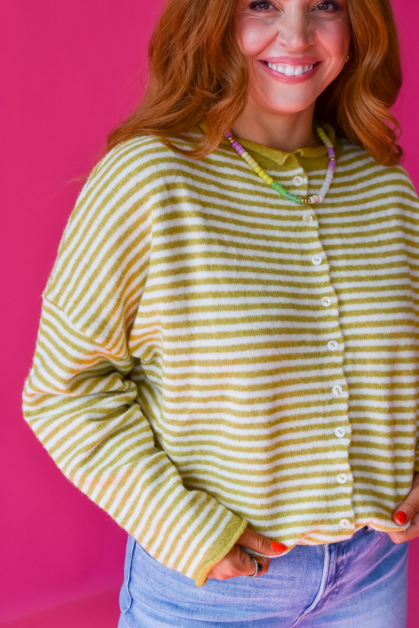 Piper Cardigan - Chartreuse Mini Stripe RESTOCK