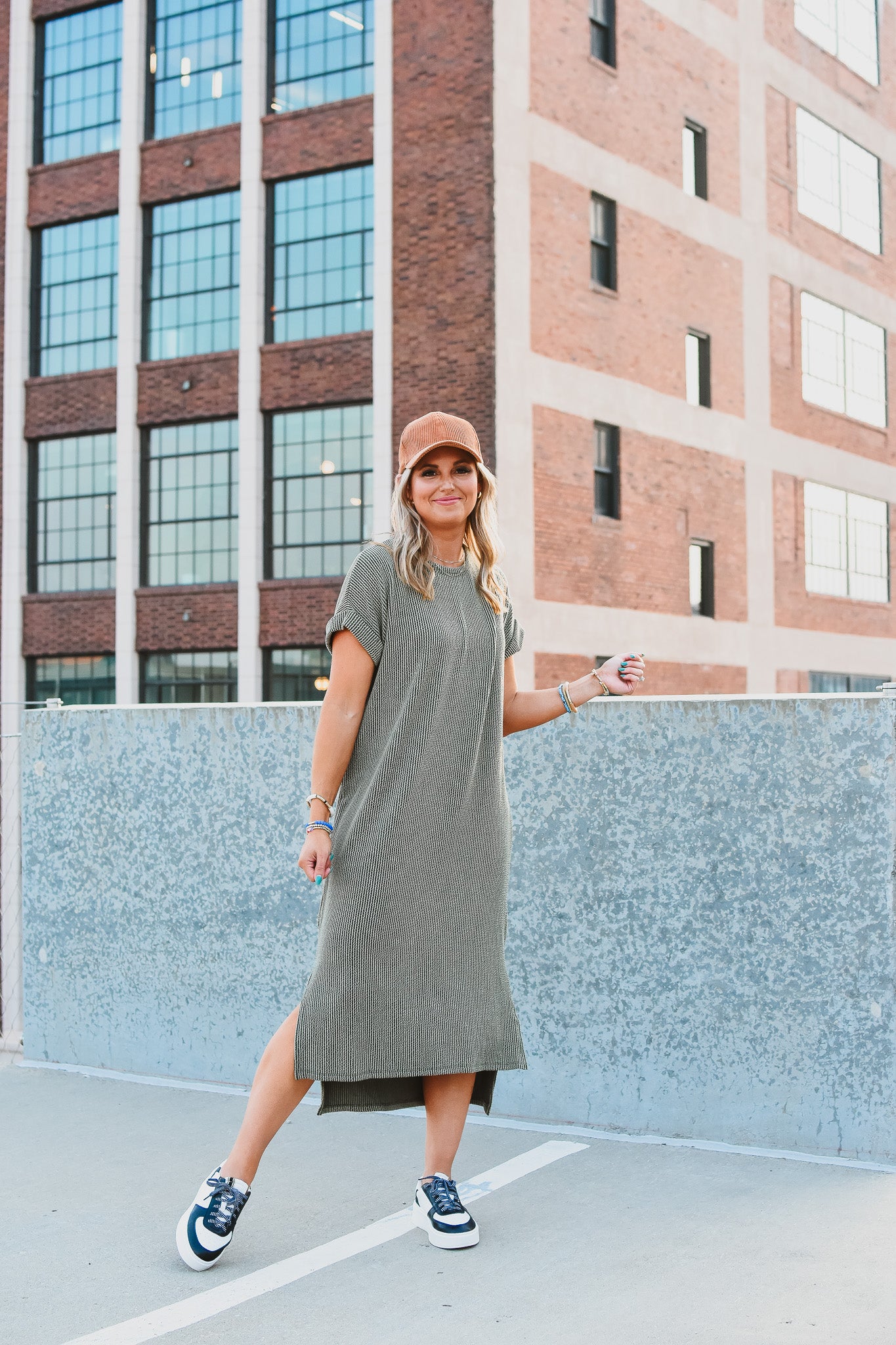 Kasie Maxi Tee Shirt Dress in Olive