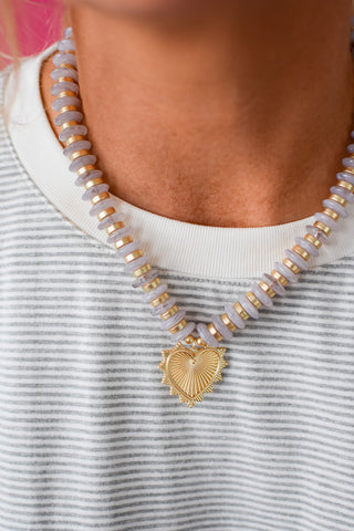 Anna Beaded Heart Necklace - Grey