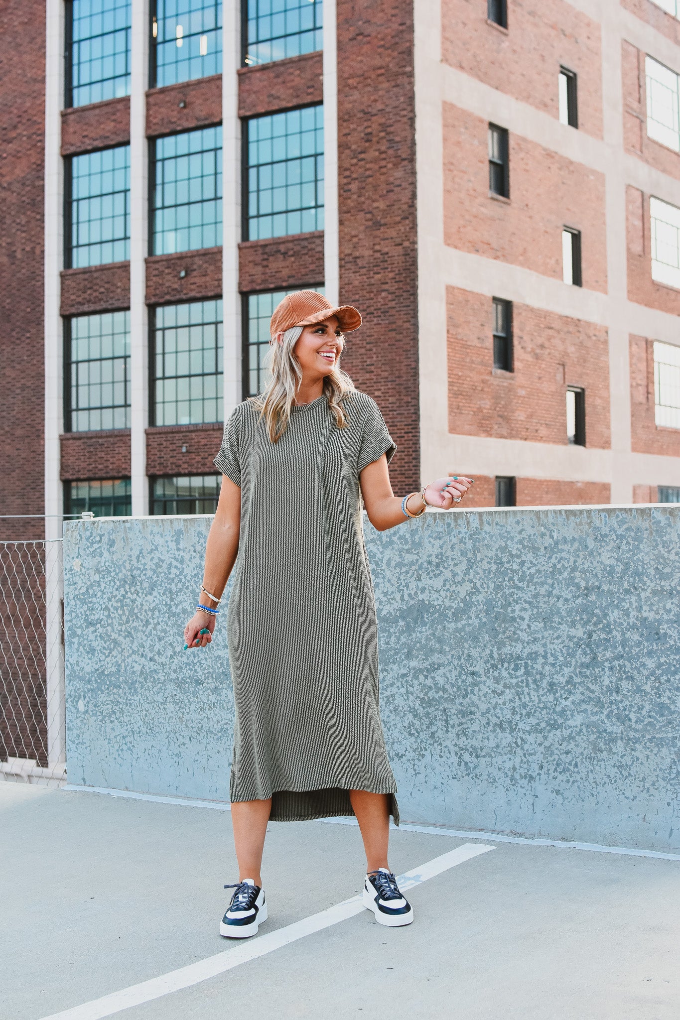 Kasie Maxi Tee Shirt Dress in Olive