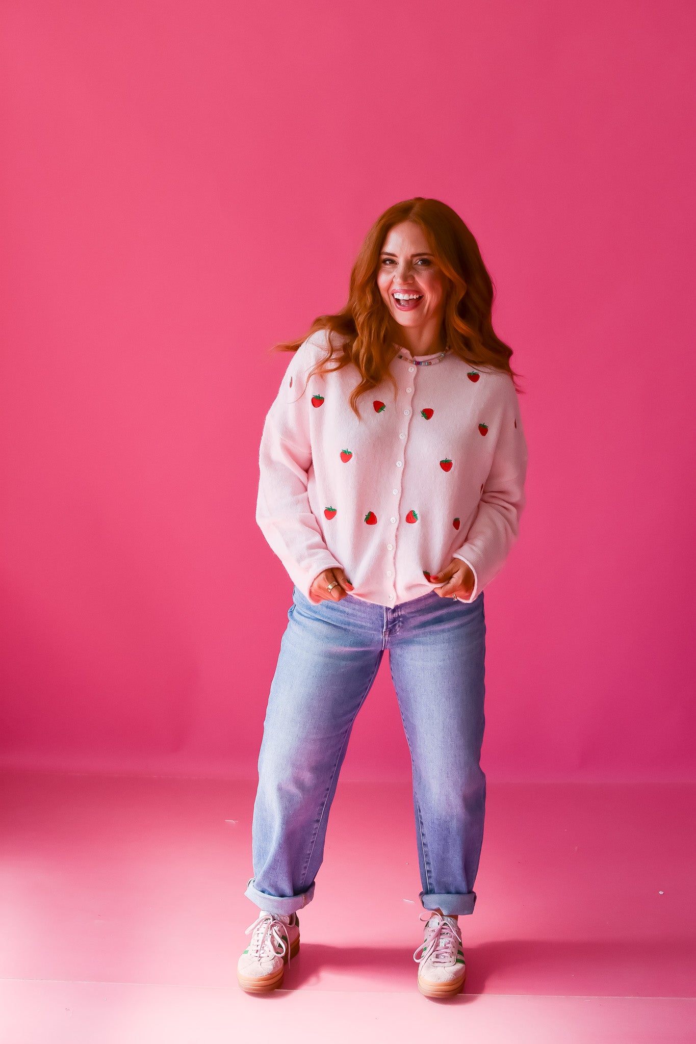 Piper Cardigan - Embroidered Pink Strawberry