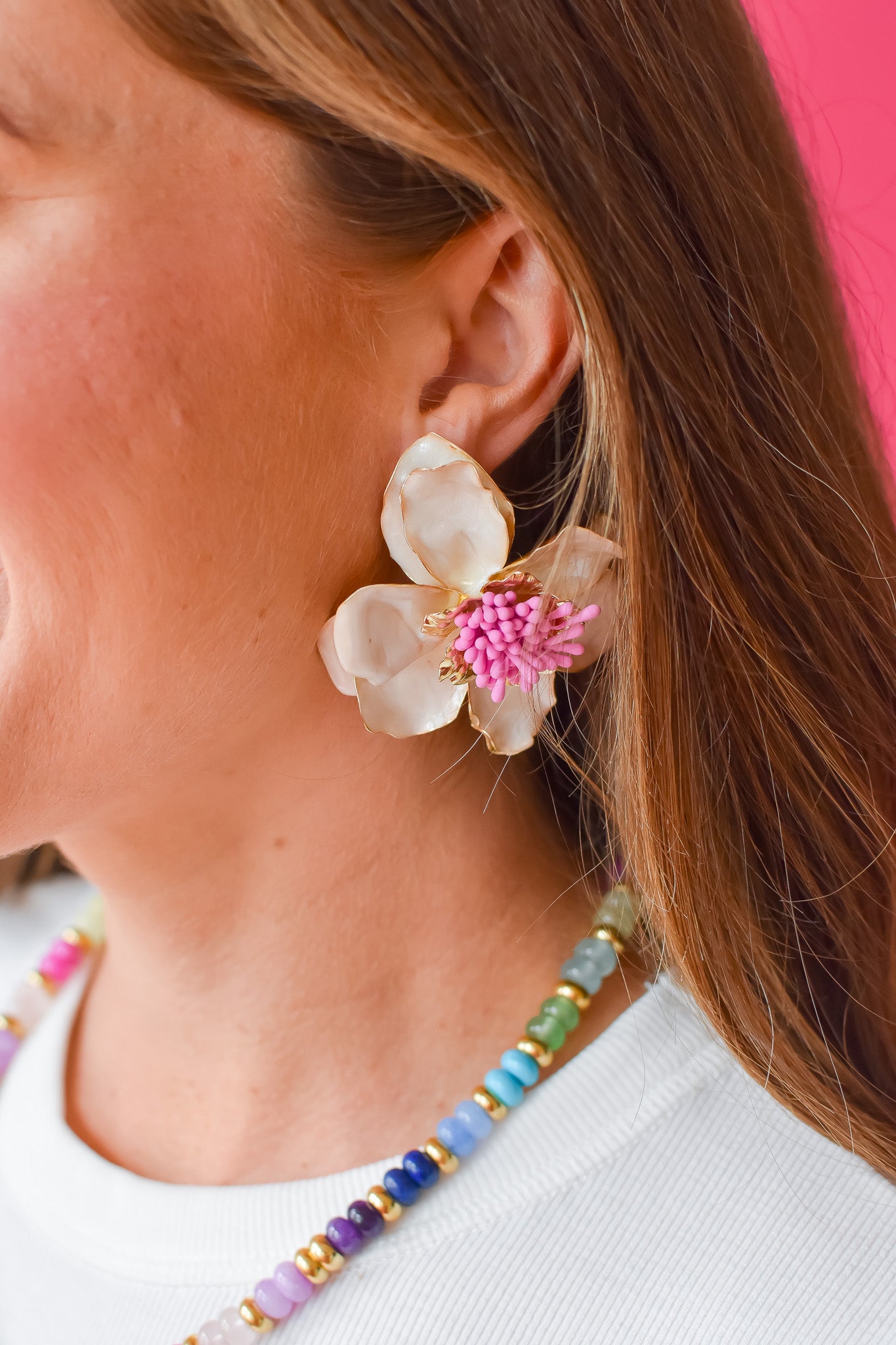 Blossom Statement Earrings - White