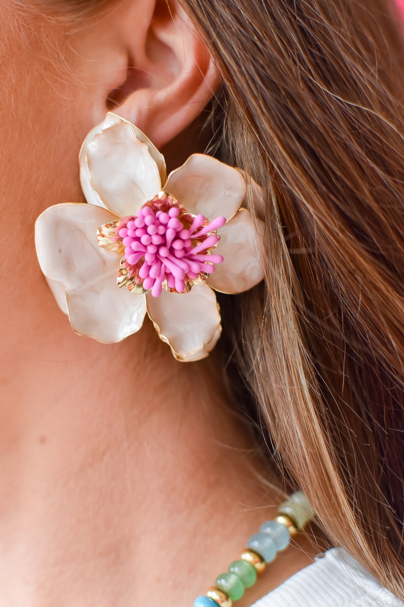 Blossom Statement Earrings - White