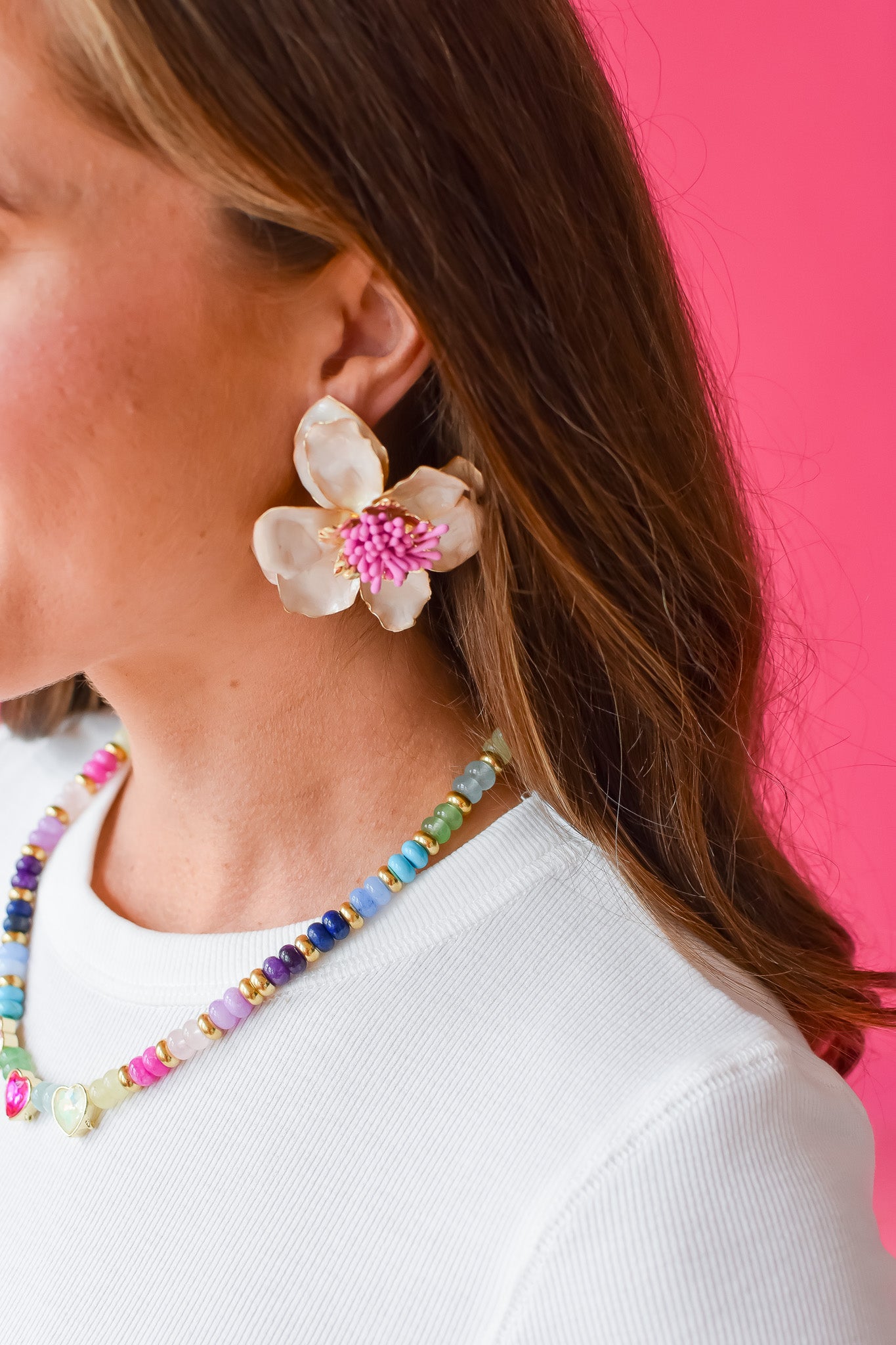 Blossom Statement Earrings - White