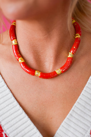 Roxy Beaded Necklace - Red/Gold