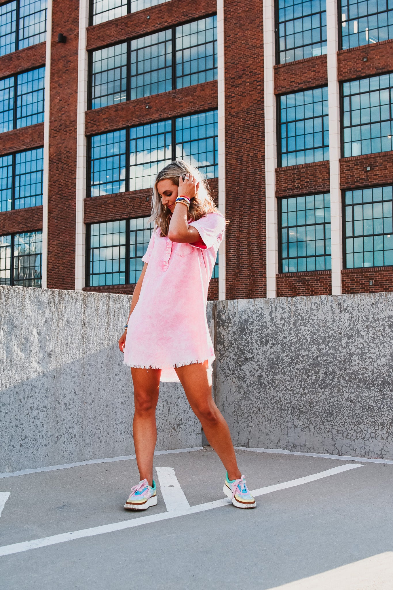Chandler Denim Dress in Pink
