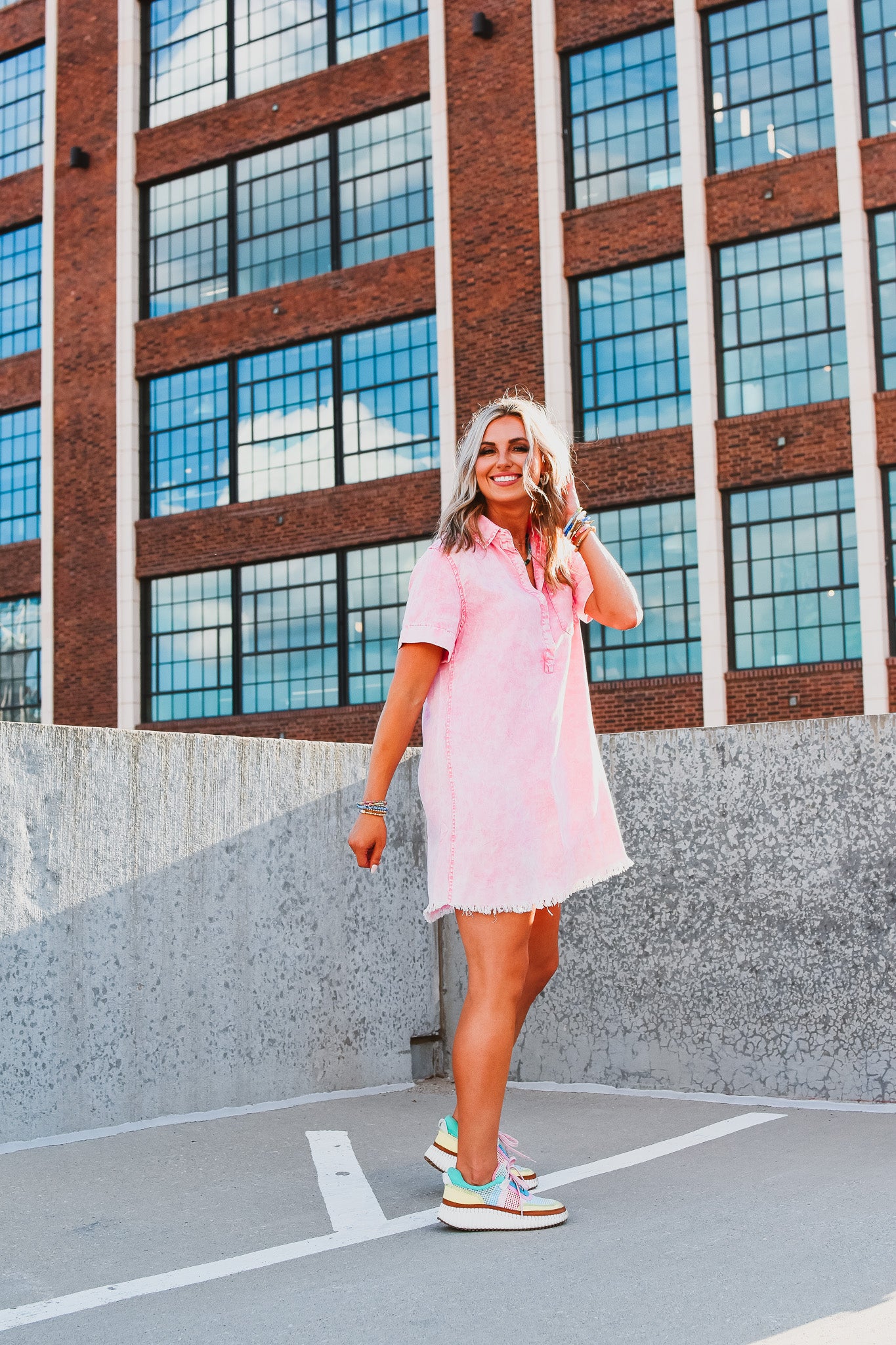 Chandler Denim Dress in Pink