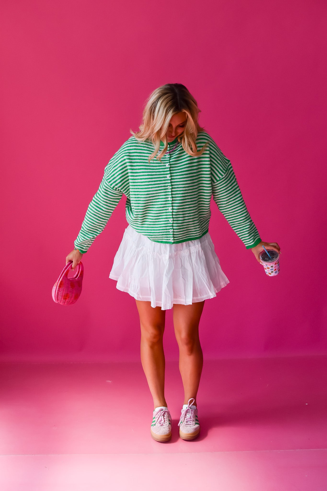 Piper Cardigan - Green Mini Stripe