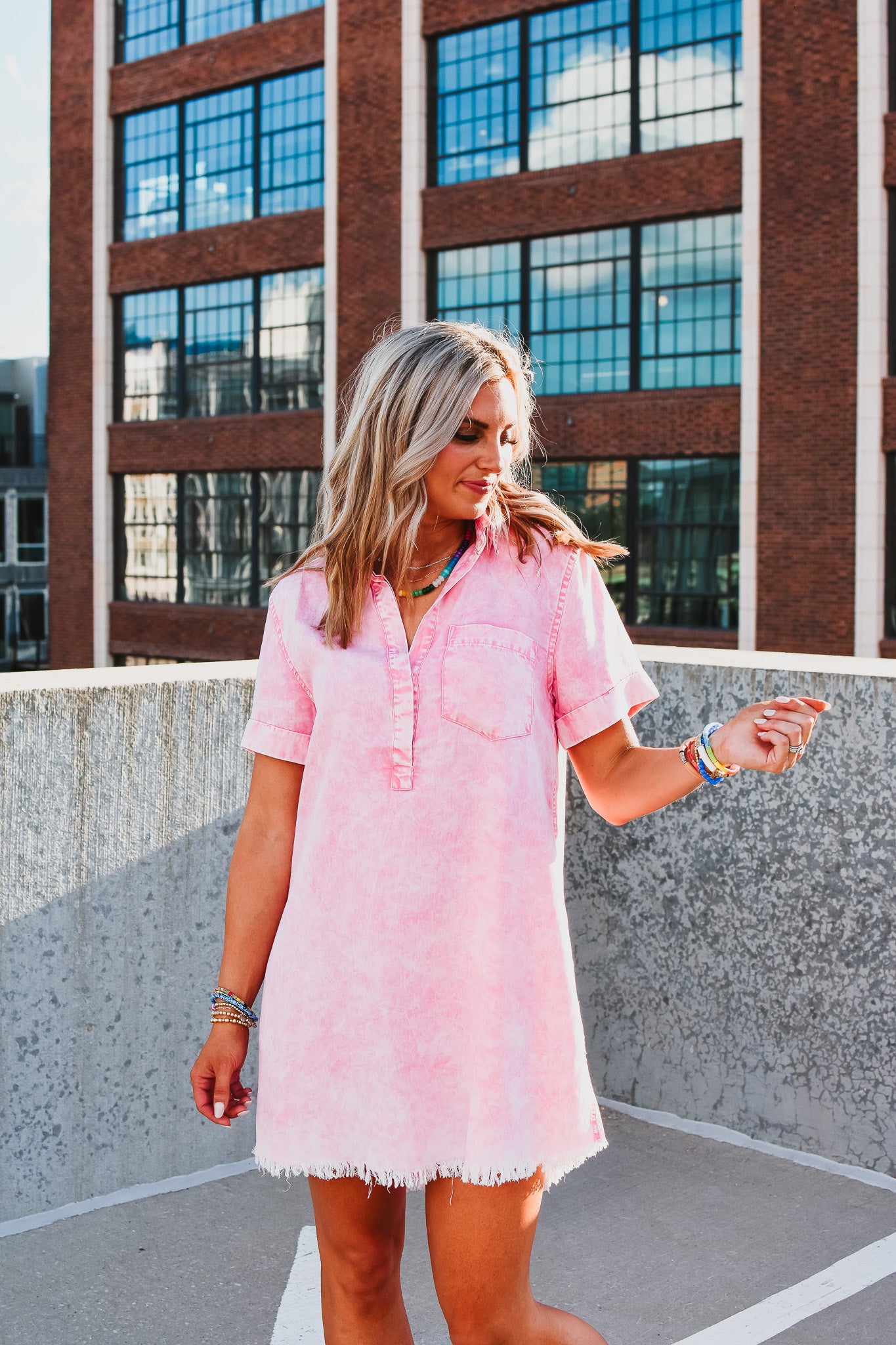 Chandler Denim Dress in Pink