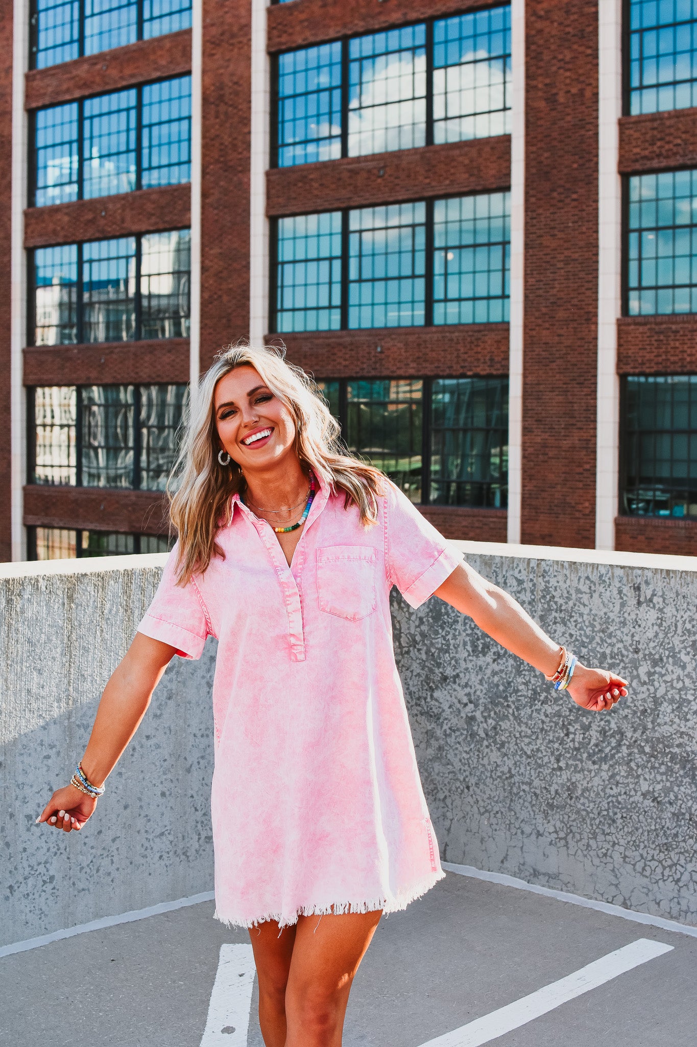 Chandler Denim Dress in Pink