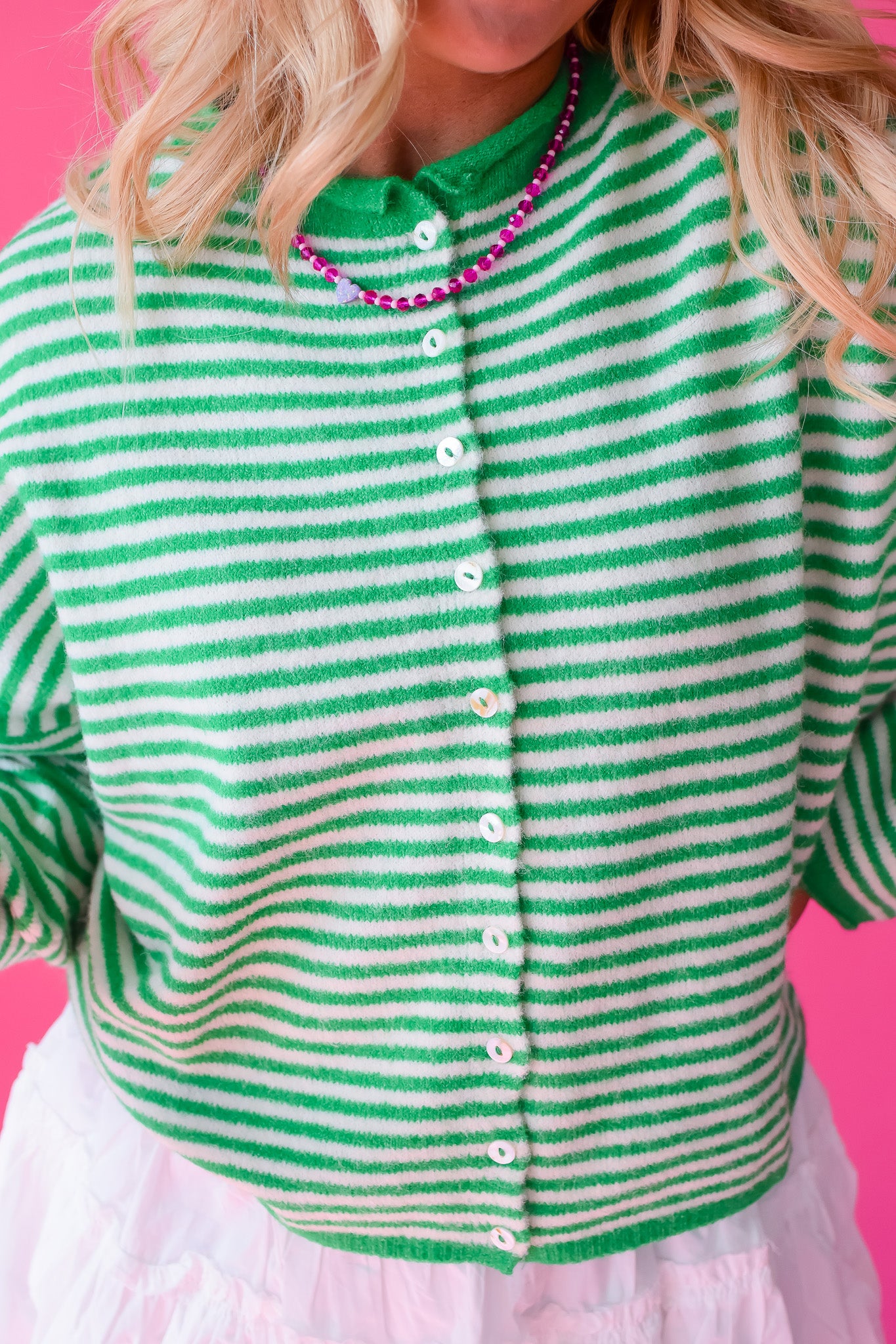 Piper Cardigan - Green Mini Stripe