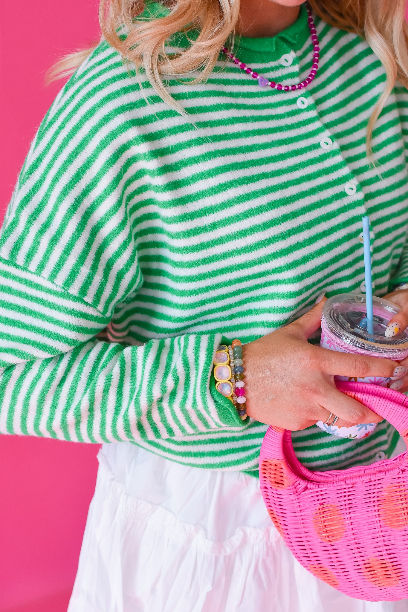 Piper Cardigan - Green Mini Stripe