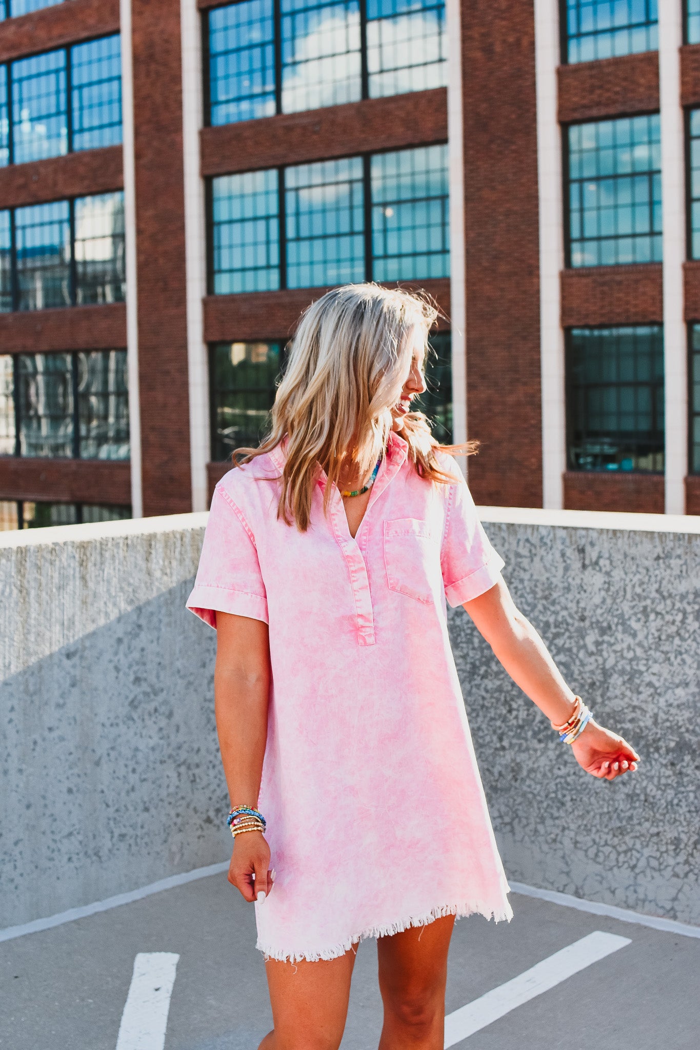 Chandler Denim Dress in Pink