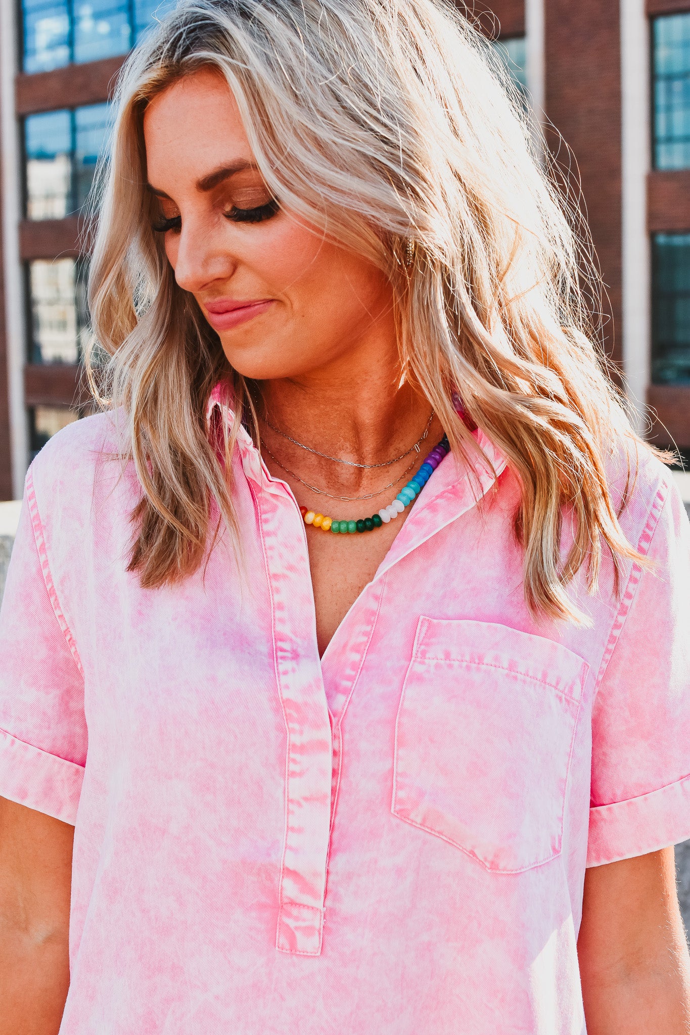Chandler Denim Dress in Pink