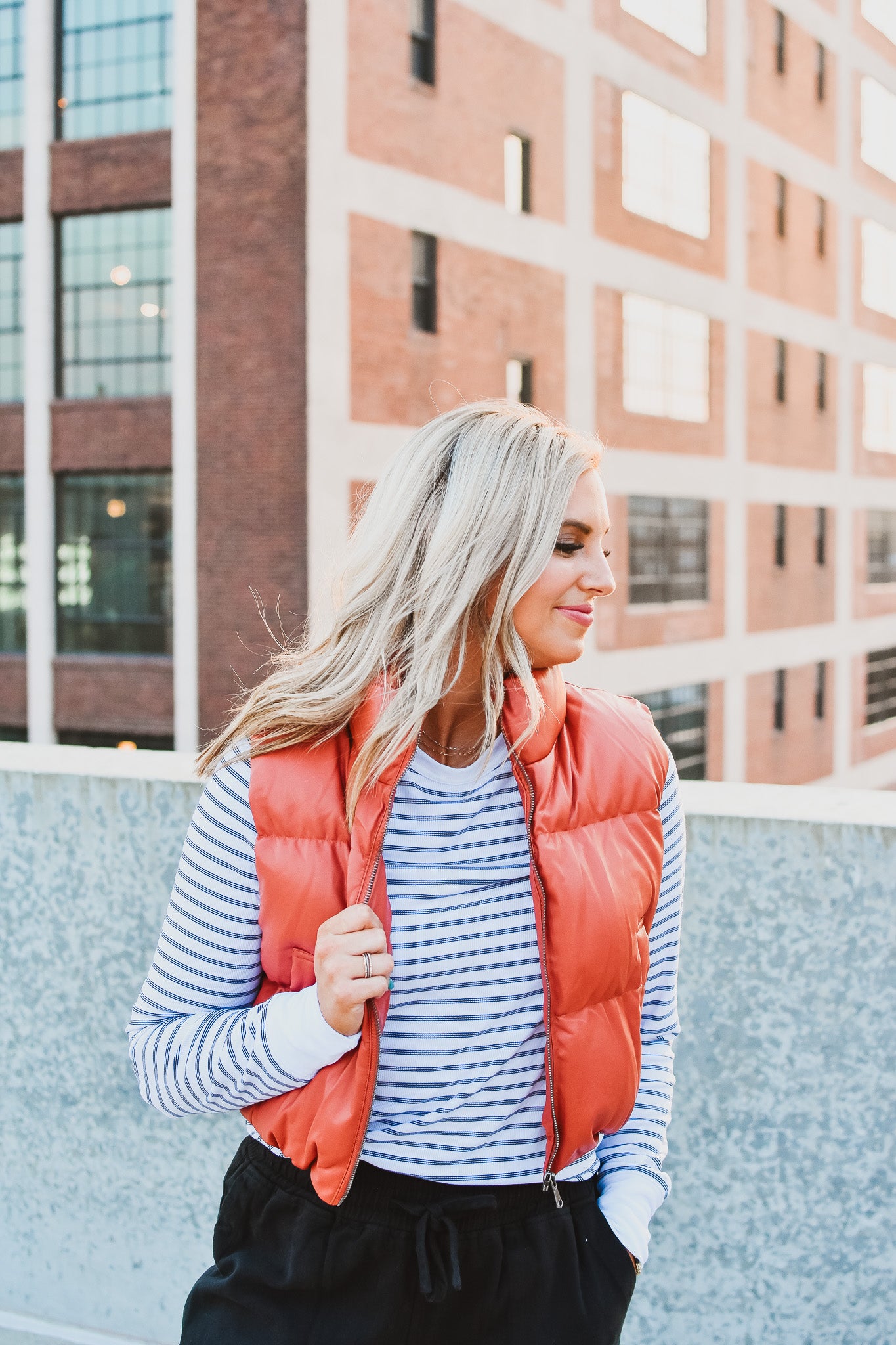 Roe Faux Leather Vest in Baked Clay
