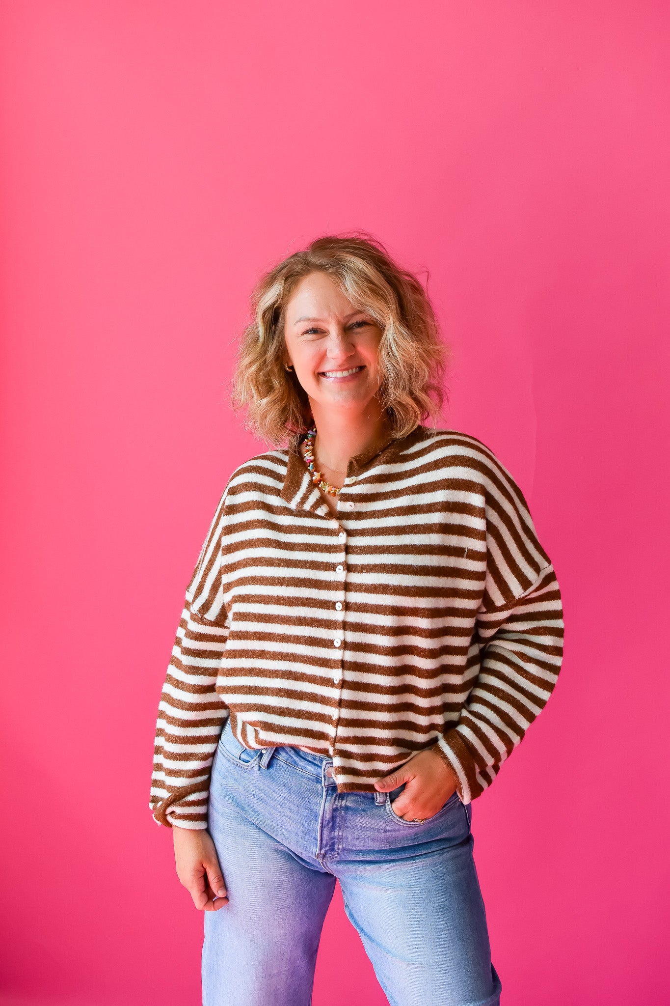 Piper Cardigan in Mocha Stripe