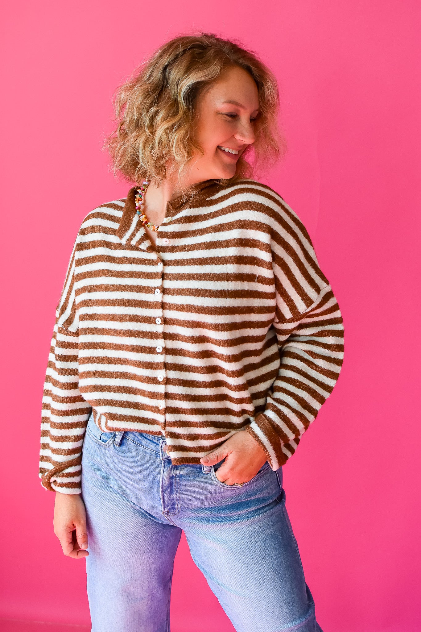 Piper Cardigan in Mocha Stripe