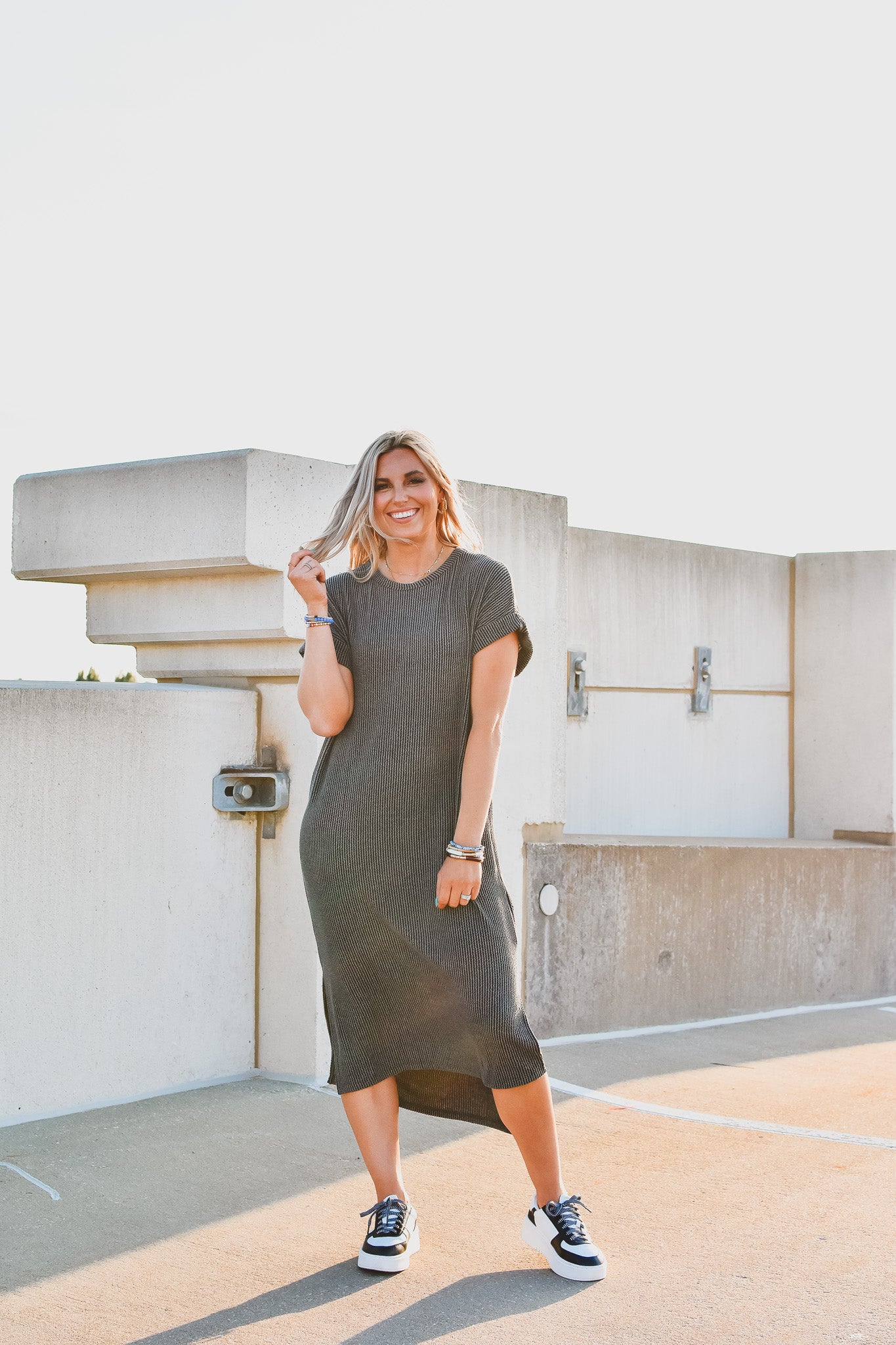 Kasie Maxi Tee Shirt Dress in Charcoal