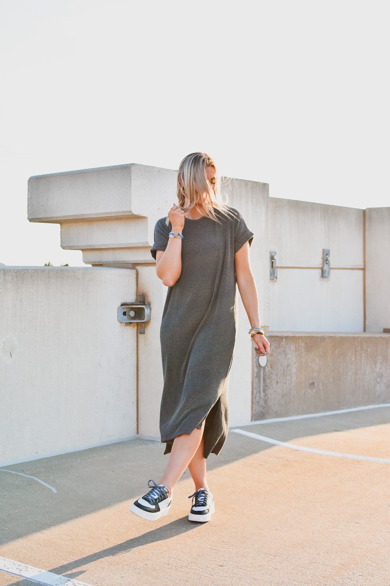 Kasie Maxi Tee Shirt Dress in Charcoal