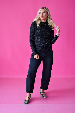 Willow Floral Long Sleeve Top in Black